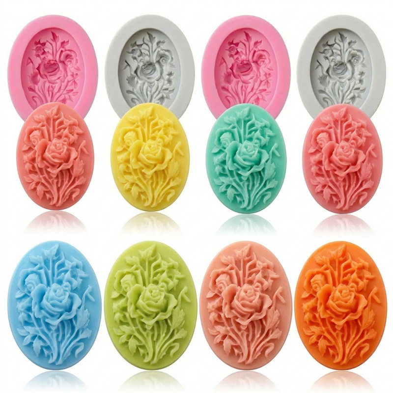 Soap Making Tray - 4 Silicone mold with flower shape，Easy-to-demold